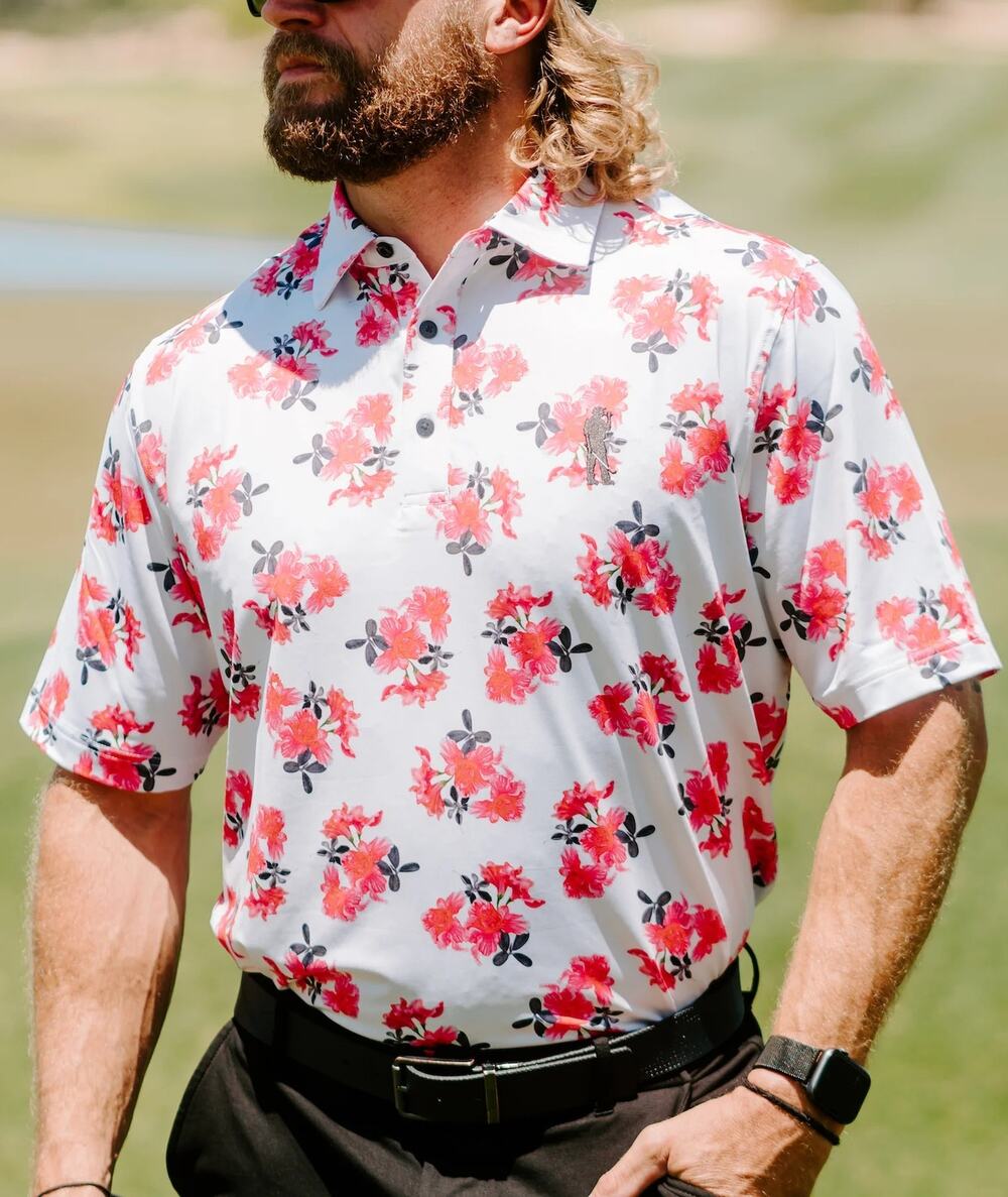 U Suck at Golf Polo Shirt Men's XL April Bouquet Floral Coral Pink Short Sleeve
